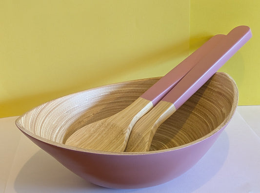Bamboo salad bowl with utensils - 2 colours available